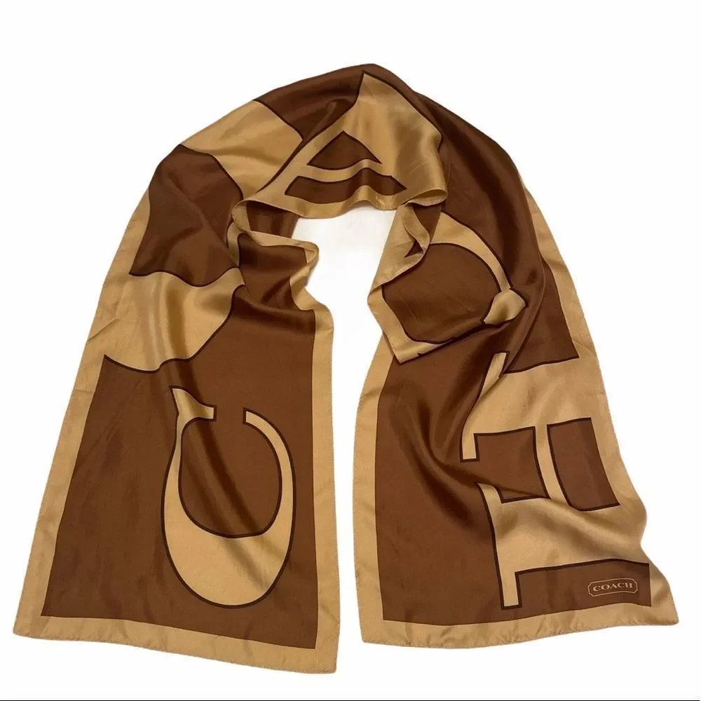 Vintage Coach Signature Logo Scarf Brown And Tan